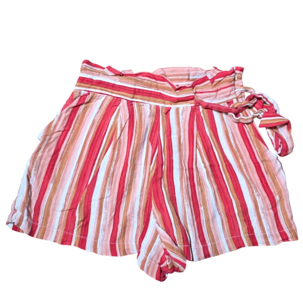 Forever 21 Shorts Women M Red Striped Paperbag Waist Tie Front Y2K Barbie Fun
